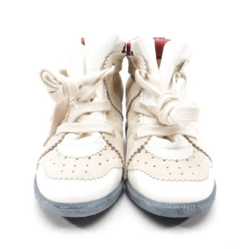 Isabel Marant Beige, White & Red Perforated Wedge Sneaker Boots - Picture 10 of 10